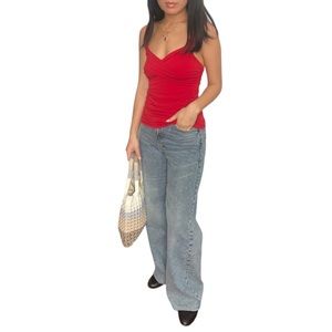 Le Chateau Vintage Sleeveless Ruching Red Top Size S